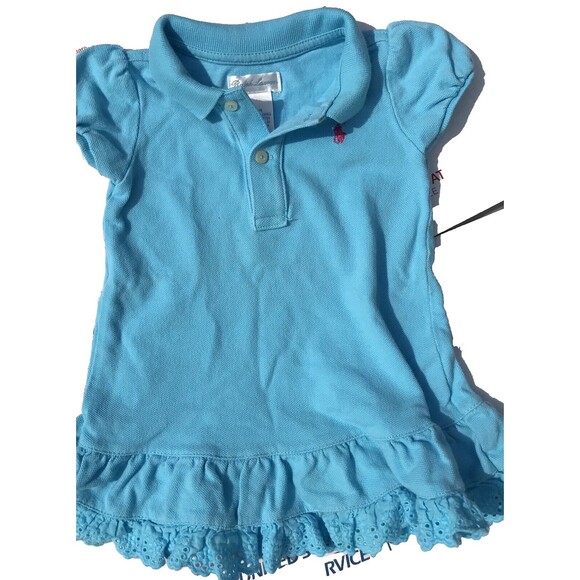 Ralph Lauren RL Eyelet Ruffled Baby Girls Tennis Dress 6 Mths Turquoise Classic - Picture 1 of 5